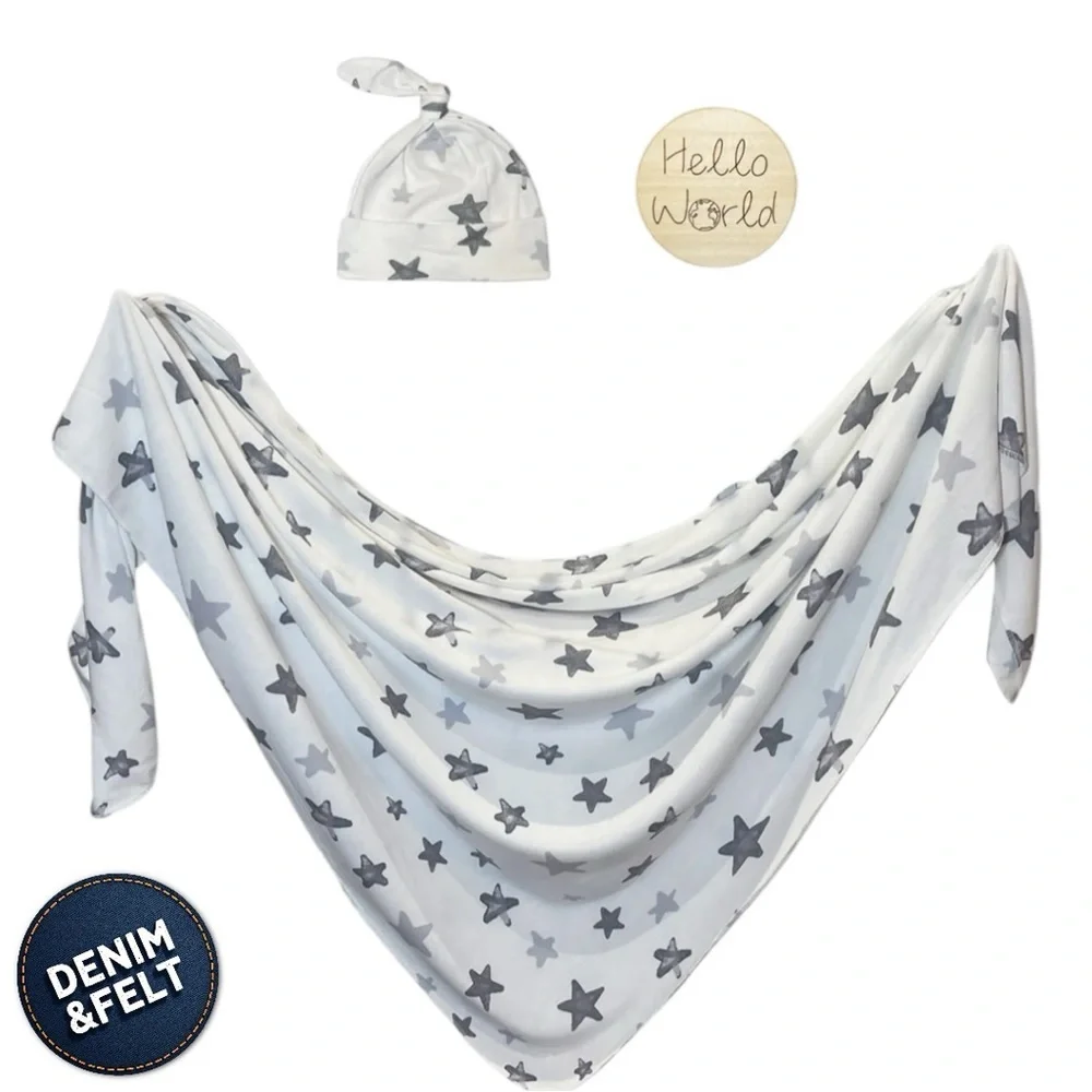 Toby Baby Unisex Stars Blanket, Headband & Teether Set ! Perfect for Baby Shower